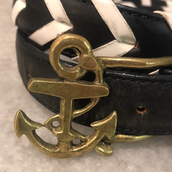 Ralph Lauren Nautical Braided Belt Navy Blue and White Womens Size 28/29 Leather - Picture 3 of 6